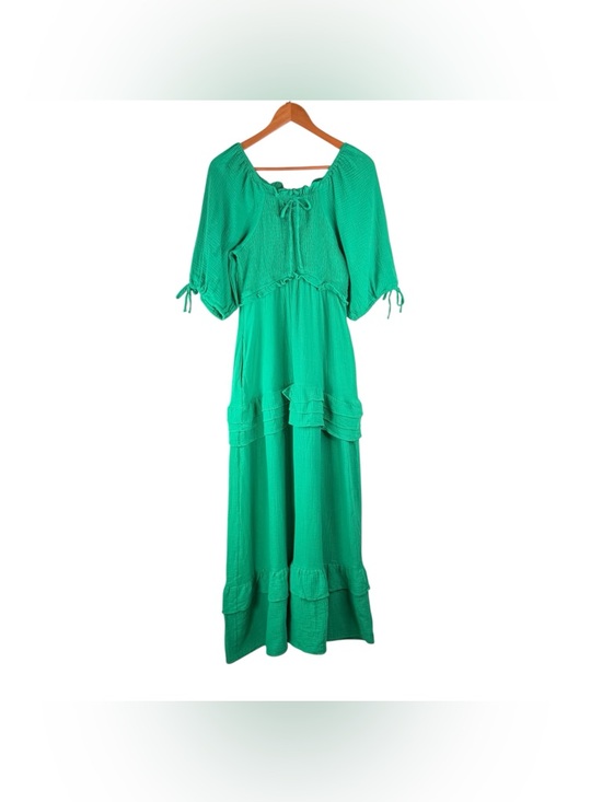 Ivy City Co Dresses & Skirts - Ivy City Co Women’s Green Smocked Tiered Maxi Peasant Dress Puff Sleeve Size M